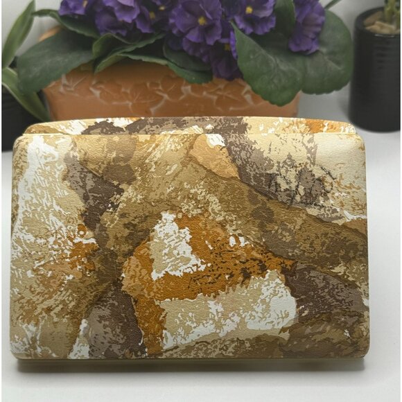 Vintage Gold & Brown Velvet Lined Hinged Jewelry Case With Floral Interior Desig - Picture 5 of 6